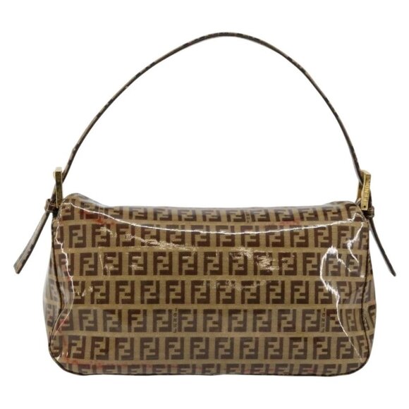 FENDI Zucchino Canvas Mamma Baguette Shoulder Bag Beige Gold Auth ep11341 - Picture 3 of 16